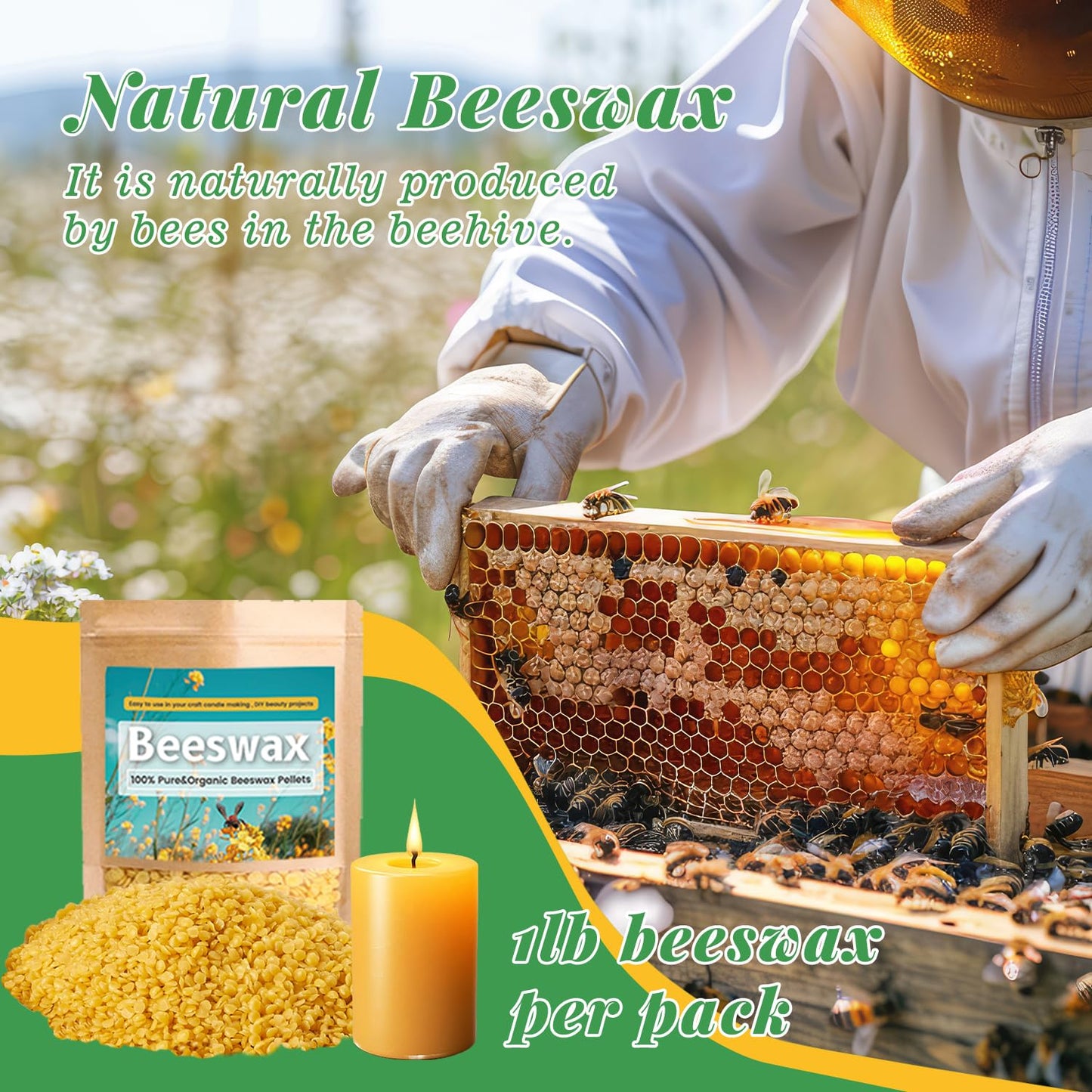 Handnatur Beeswax Candle Making Kit for Adult, 4lb Wax for Candle Making, Including Organic Beeswax with Digital Wax Melter, Cotton Wick, Wick Stickers