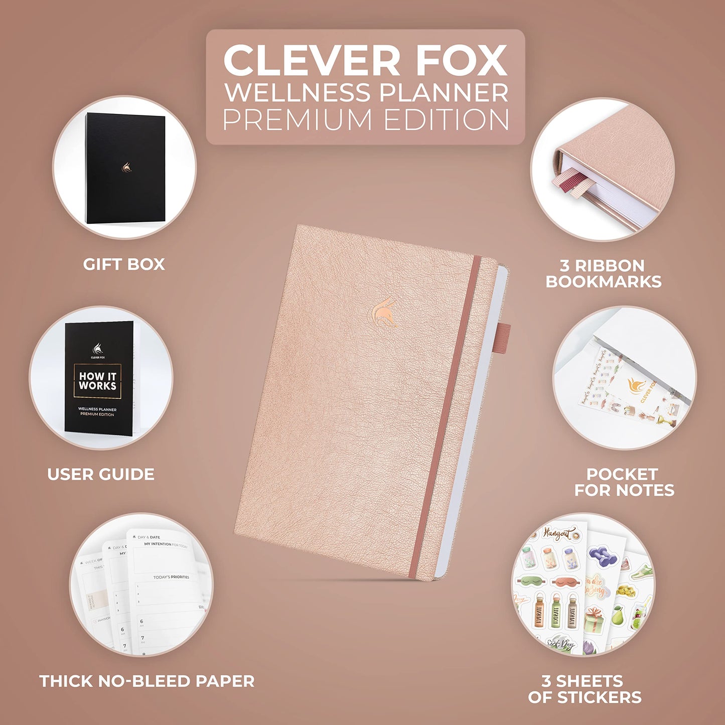 Clever Fox Wellness Planner Premium – Daily Lifestyle Journal to Support Health, Nutrition & Exercise – Healthy Living Journal with Meal, Exercise & Habit Trackers – Lasts 3 Months (Rose Gold)
