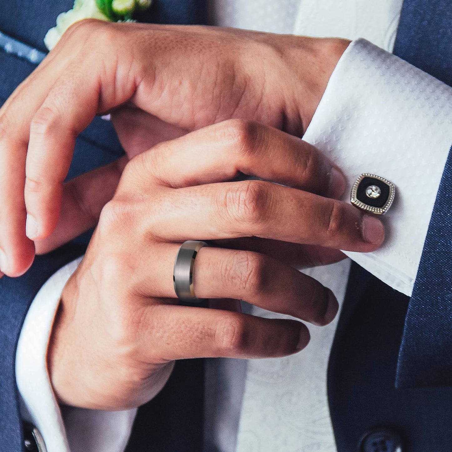 King Will Gunmetal Gray 8mm Basic Wedding Ring For Men with Brushed Matte Surface Beveled Polished Edge Comfort Fit Size 11