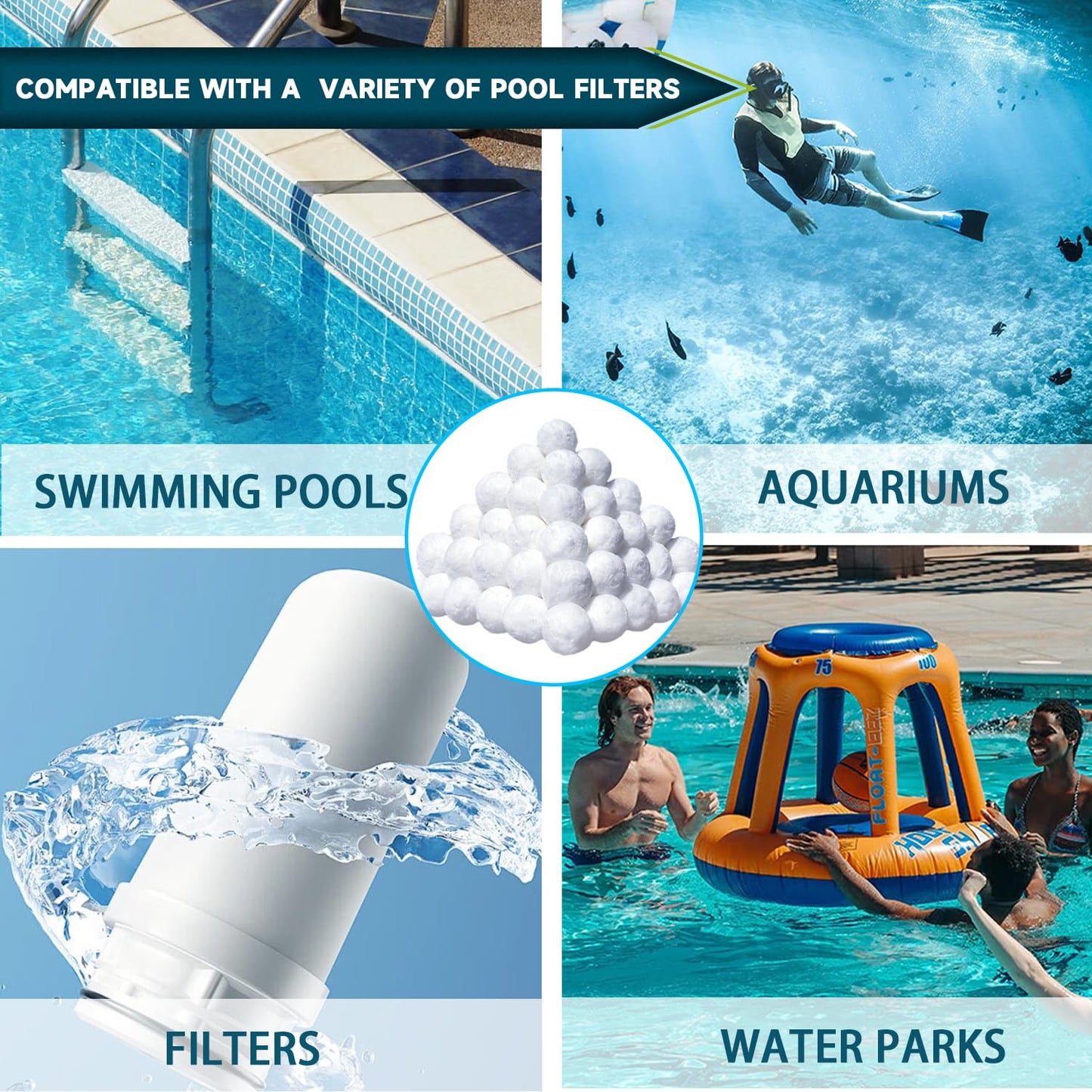 Kevsuvqin 5.0 Lbs Pool Filter Balls for Sand Filter, Reusable Eco-Friendly Sand Filter Balls (Equals 225lbs Pool Filter Sand), Pool Filter Media Balls with Wash Bag, Filter Balls for Swimming Pools