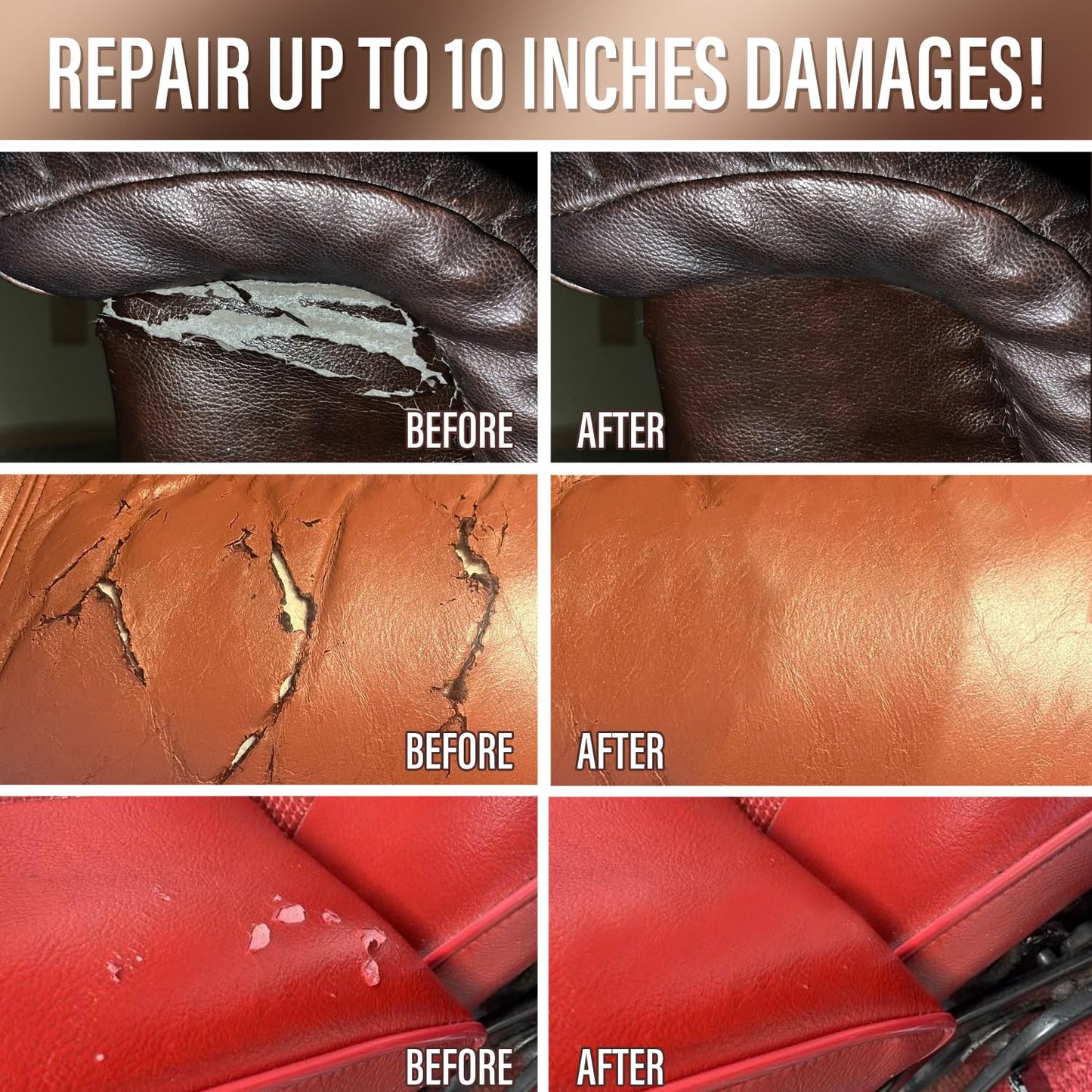 Leather Repair Kit for Furniture, Sofa, Jacket, Car Seats and Purse. Vinyl Repair Kit. Super Easy Instructions to Match Any Color, Restore Any Material, Bonded, Italian, Pleather, Genuine