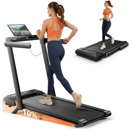 Acezoe Foldable Treadmill with 10% Incline, 2.5HP Walking Pad with Handle Bar, 300 lb Capacity Treadmills for Home/Office, Under Desk Treadmill with App & Speaker, 0.6-10MPH P10Pro Black