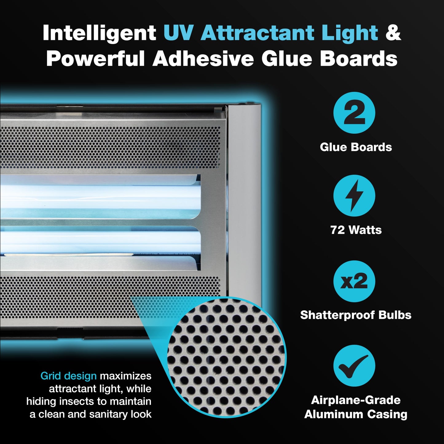 Catchmaster Vector Plasma Screened UV Light Fly Traps Silver, Gnat Traps for House Indoor, Shatterproof Bulbs, UV Lamp Insect Killer, Bug Catcher for Commercial Kitchen, Warehouse & Restaurants