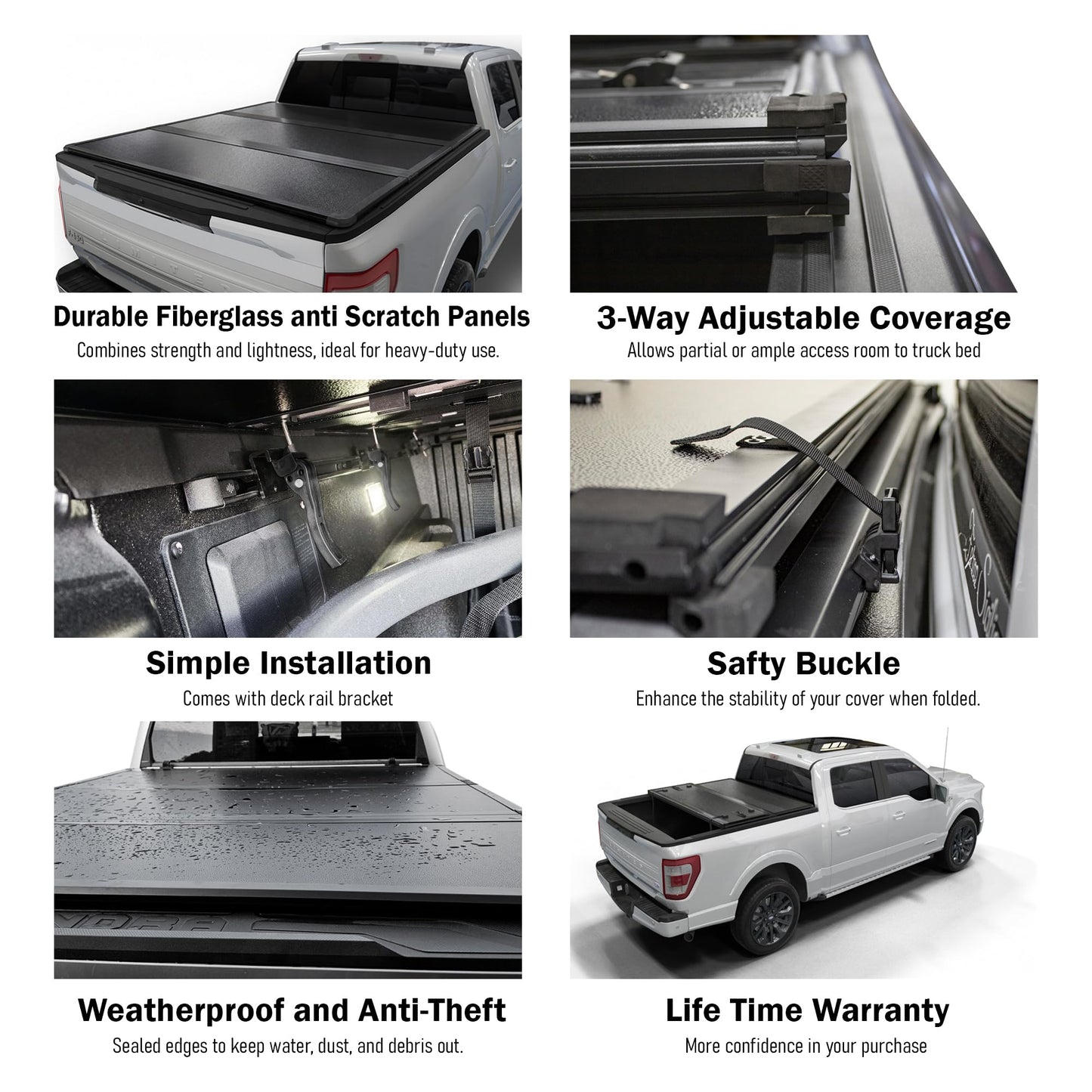 Tutel Hard Shell Folding Truck Bed Tonneau Cover|Fits 2016-2026 Toyota Tacoma w/OE Track System 5' 1" Bed (60.5") - TULH021