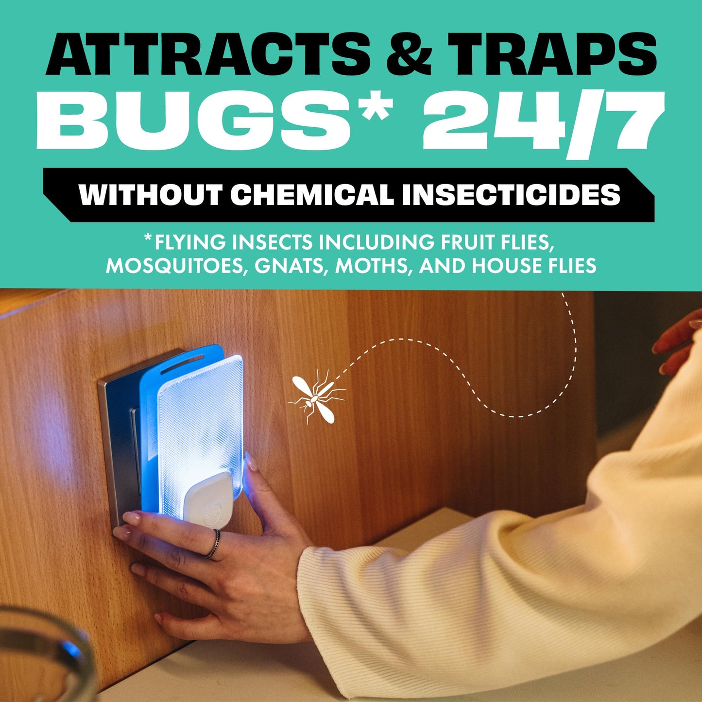 STEM Insect Trap - Indoor Fruit Fly & Gnat Pest Control for House, Home and Kitchen, Attracts & Traps Flying Bugs, Soft Blue Light - Includes 1 Plug-in Device & 3 Cartridges
