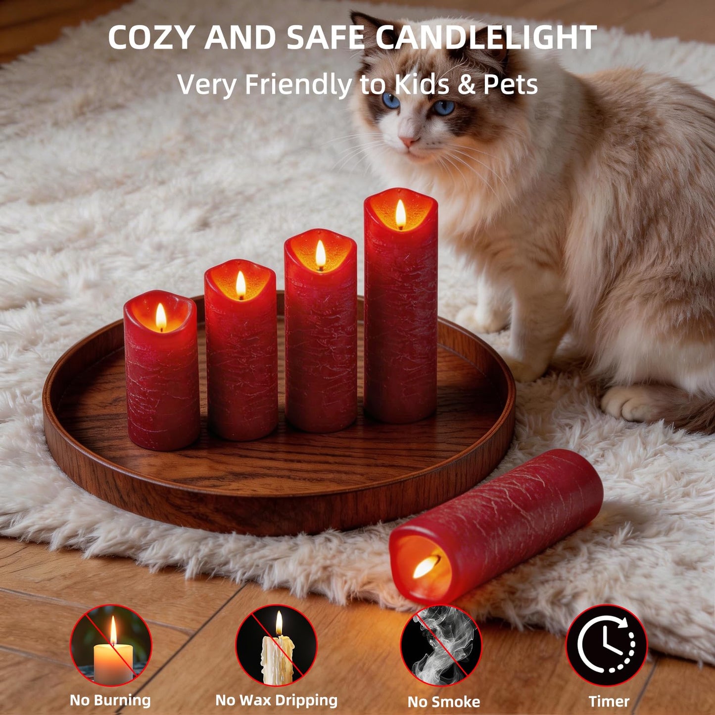 MiKoyi Flameless Pillar Candles with Remote, Battery Operated Candles Real Wax, [5-Pack] Fake LED Flickering flameless Candle with Timer Function for Room Home Decor (2.2" * 5/5.5/6/7/8"") - Red"