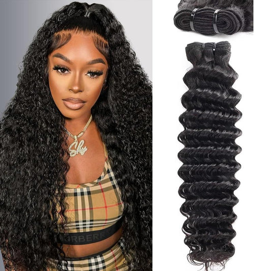 Deep Wave Human Hair Bundles 14 Inch Deep Wave Bundles 100% Unprocessed Brazilian Virgin Hair 1 Bundles Curly Bundles Hair Extensions Real Human Hair Wavy Quick Weave Bundles Natural Black