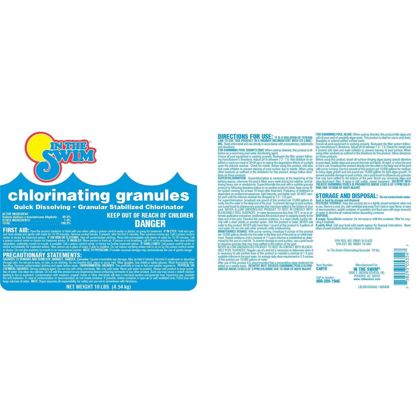 In The Swim Sodium Dichlor Chlorine Shock Granules for Sanitizing Swimming Pools – Fast Dissolving, pH Balanced Sanitizer - 56% Available Chlorine, 99% Sodium-Dichlor – 25 Pound