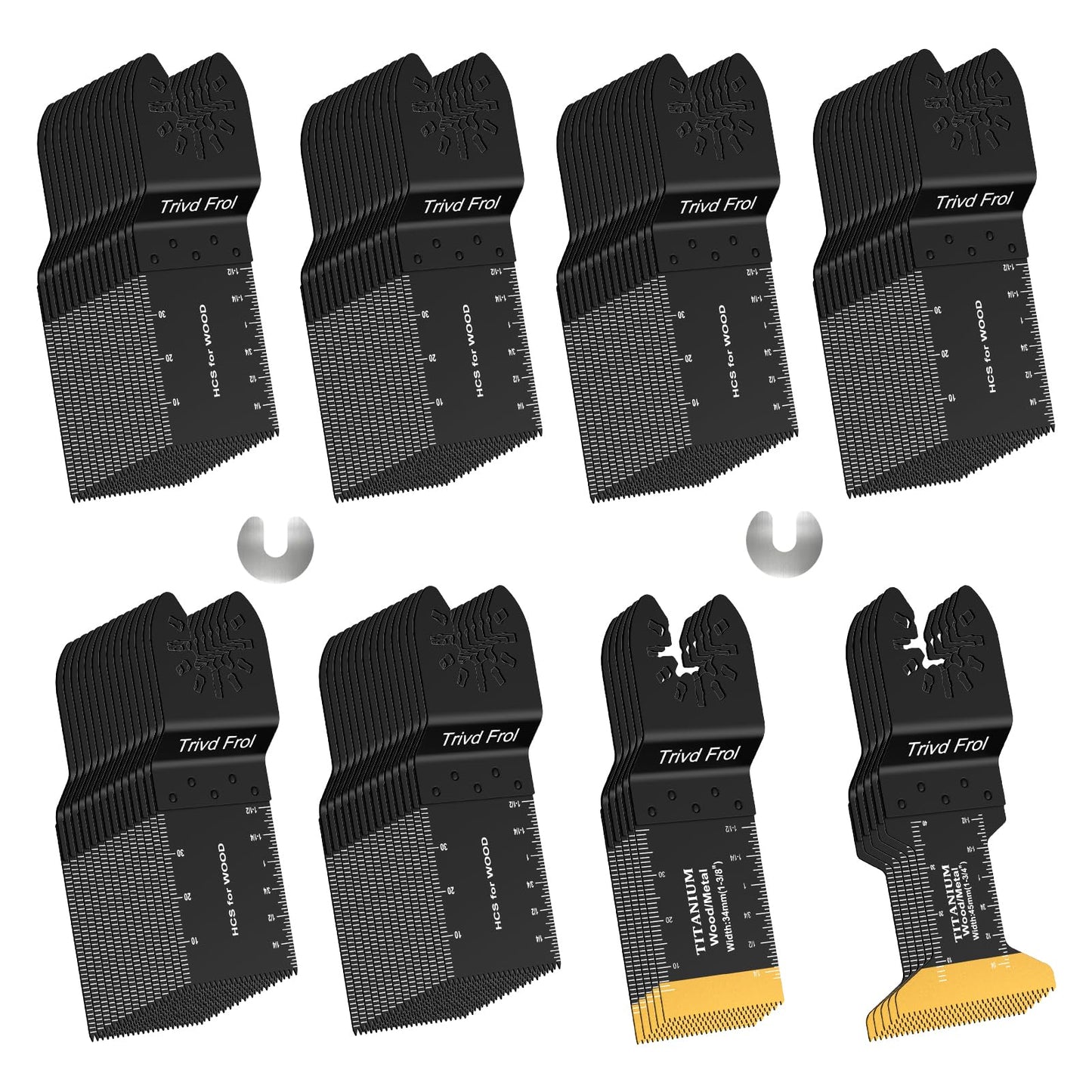 Trivd Frol 100PCS Oscillating Saw Blades, Professional Universal Titanium Multitool Blades for Wood Plastics Metal, Quick Release Multi Tool Blades Kits Fit Dewalt Ryobi Milwaukee Rockwell Fein