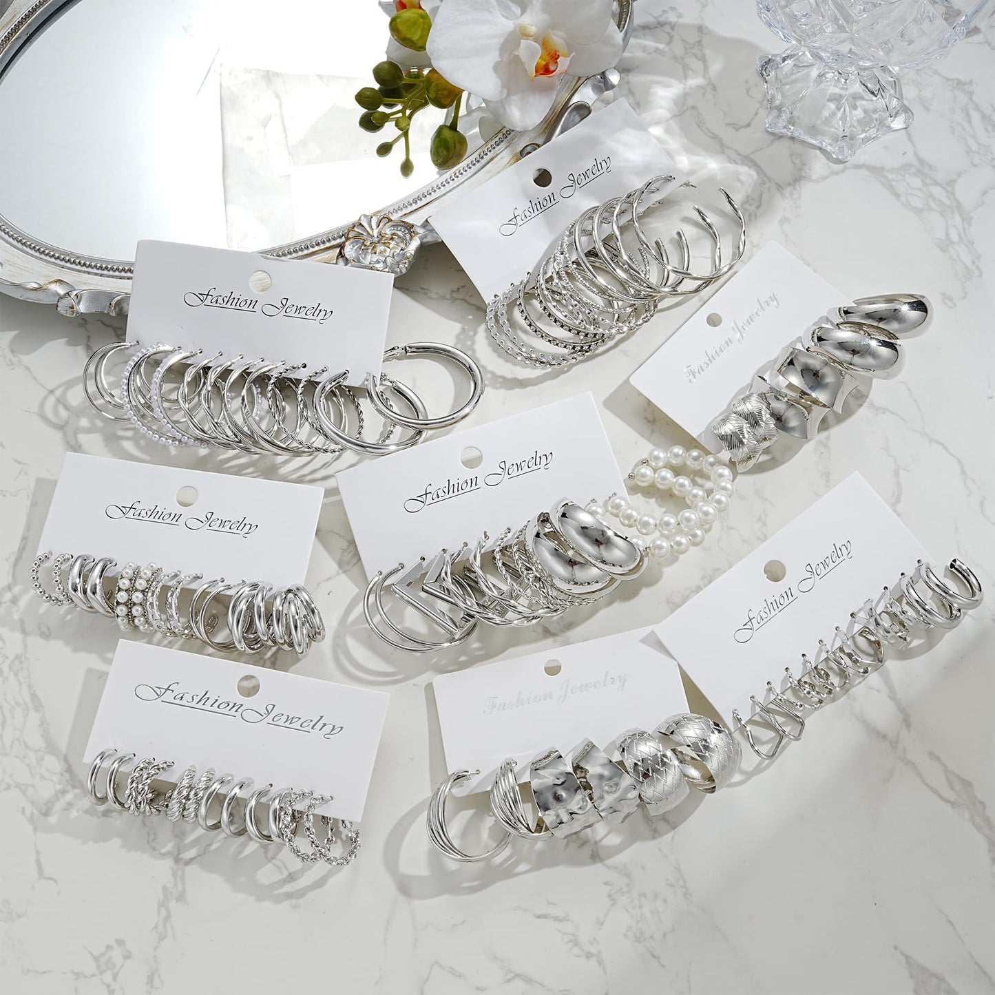 36 Pairs Gold Hoop Earrings Set for Women Multipack, Hypoallergenic Chunky Chain Twisted Hoop Earrings Pack, Fashion Dangle Earrings Jewelry for Gift (D-42Pcs Silver)