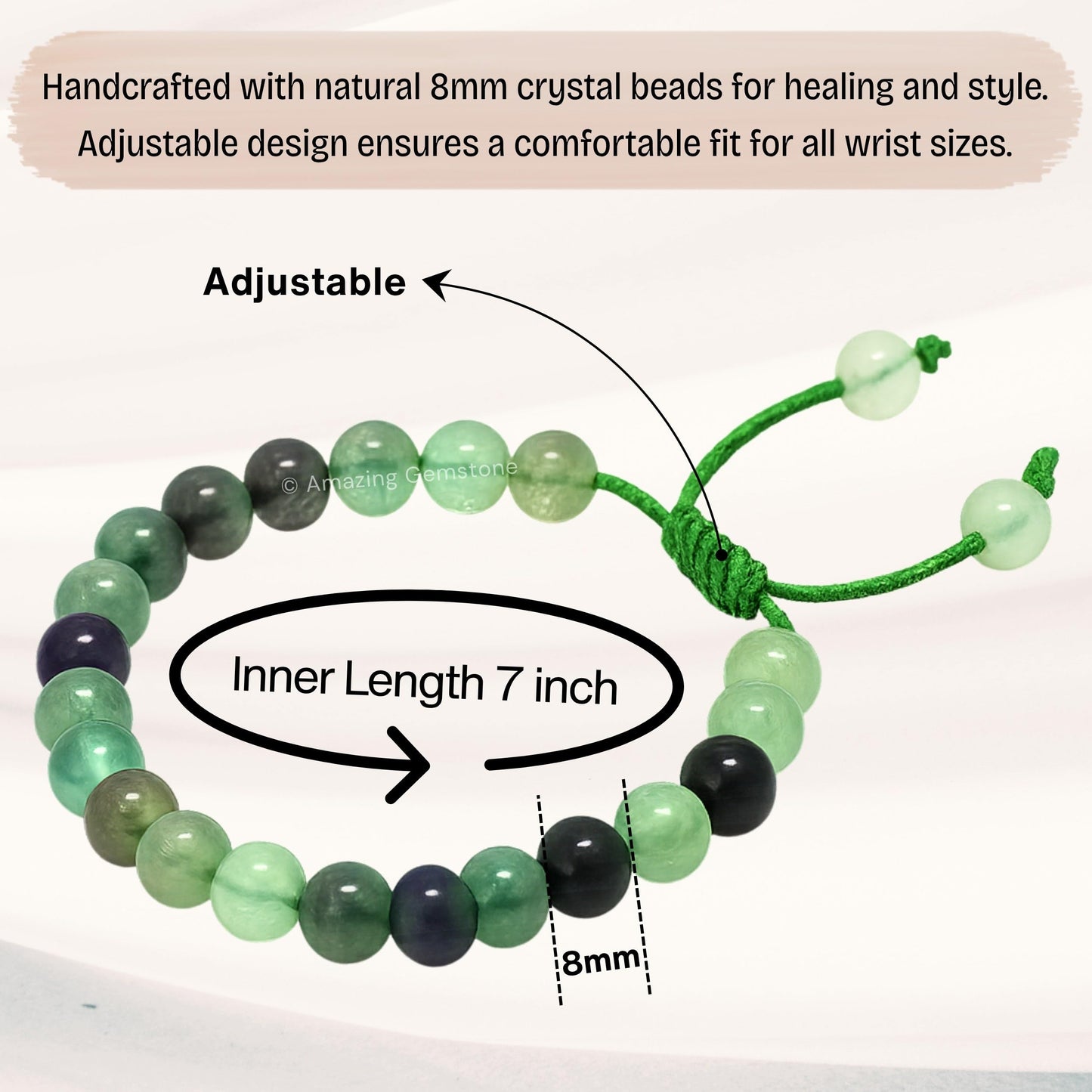 Amazing Gemstone Multi Fluorite Bracelet for Women Men's Gifts - Protection Healing Crystal Bracelet - 8mm Gemstones Beaded Adjustable Bracelet Pulseras Para Hombres Mujer Stocking Stuffers