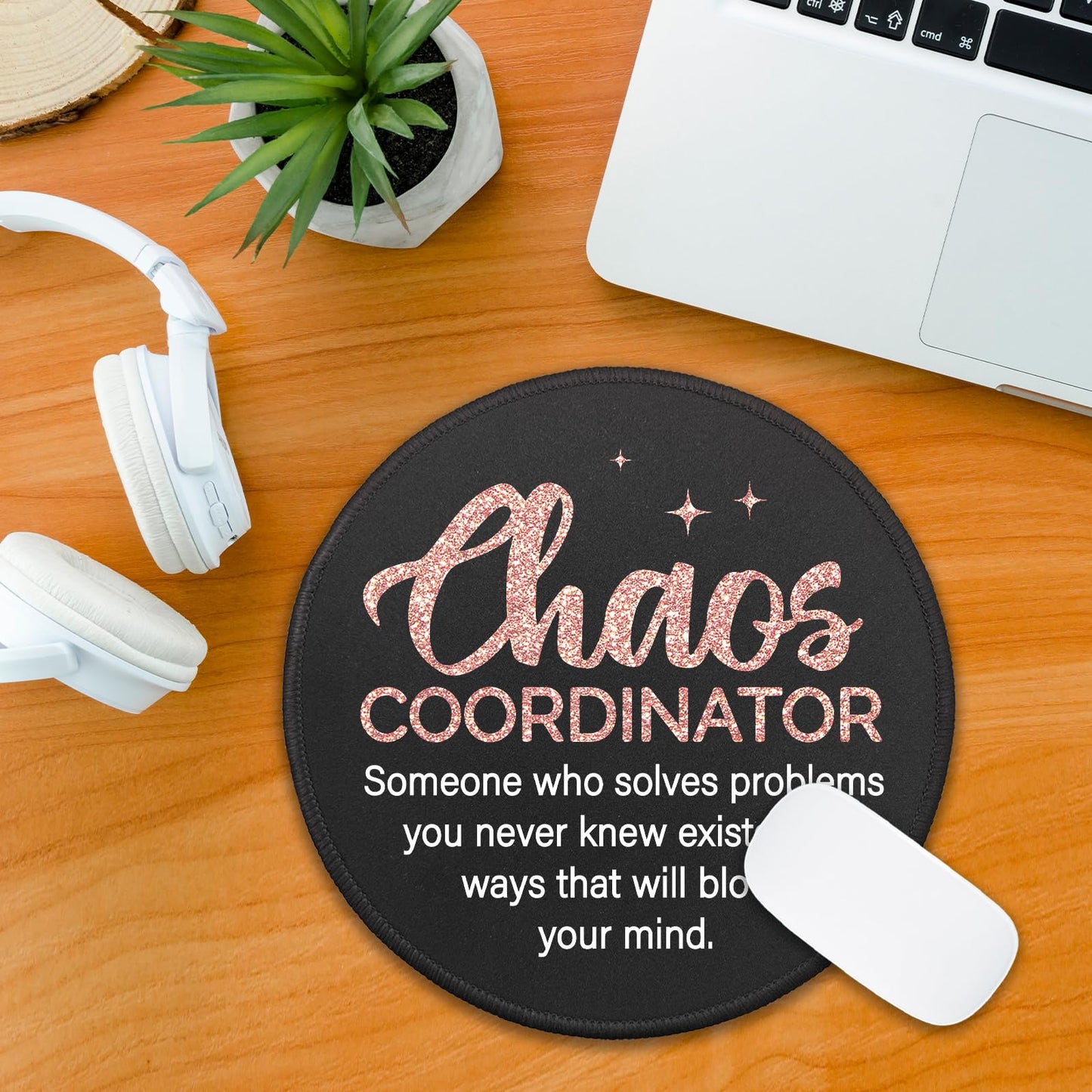 KANGYUSO Chaos Coordinator Mouse Pad for Desk, Chaos Coordinator Definition, Round Mousepad with Non-Slip Rubber Base, Boss Lady Appreciation Gifts, Thank You Gifts for Women Teacher Colleague Manager