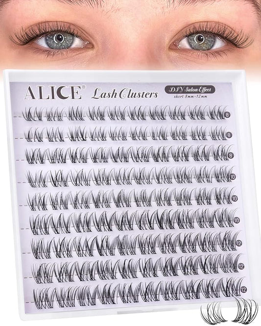 ALICE Natural Short Lash Clusters Invisible Band Wispy Eyelash Clusters 8-12mm Cluster Eyelash Extensions Lash Extensions DIY Individual Lashes