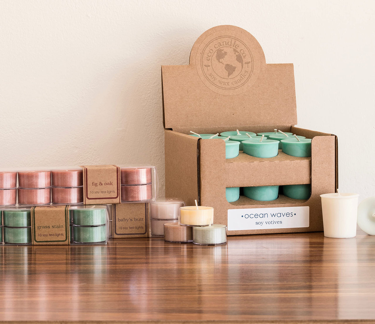 Eco Candle Co. Tea Light Candles, Snowflakes, 10-Pack - Scents of Winter, Flowers, & Mint - Recyclable, 100% Soy Wax, No Lead, Hand Poured, Made from Midwest Grown Soybeans, .6 oz. Each
