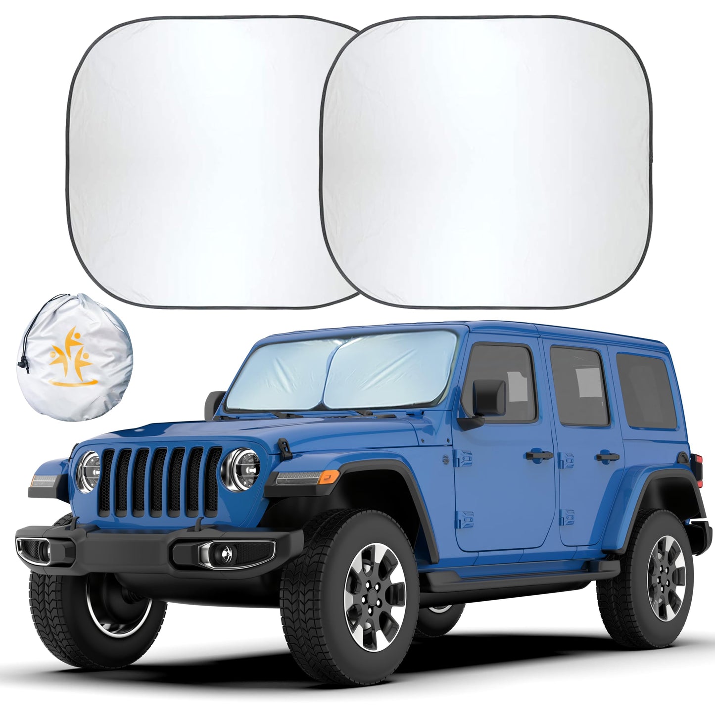 EcoNour 2 Piece Sunshade for Car Windshield | Durable 240T Polyester Car Windshield Shade Blocks UV Rays | Sun Protection for Front Window | Small (23.5 in x 29 in)
