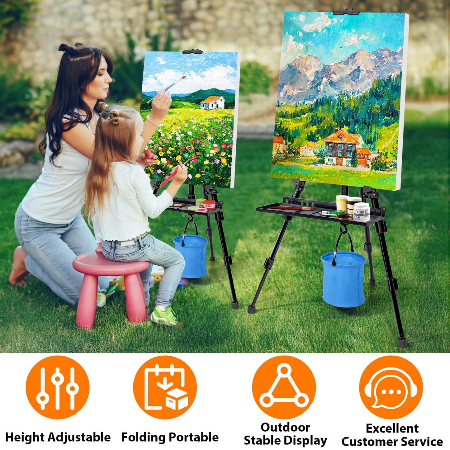 VAIIGO Easel Stand for Painting Artist Easel Stand Adjustable Height 20" to 61" Metal Tripod Art Easels Stand for Painting Canvases Tabletop Floor Art Easel Stand with Tray, Bag, Folding Keg, Black