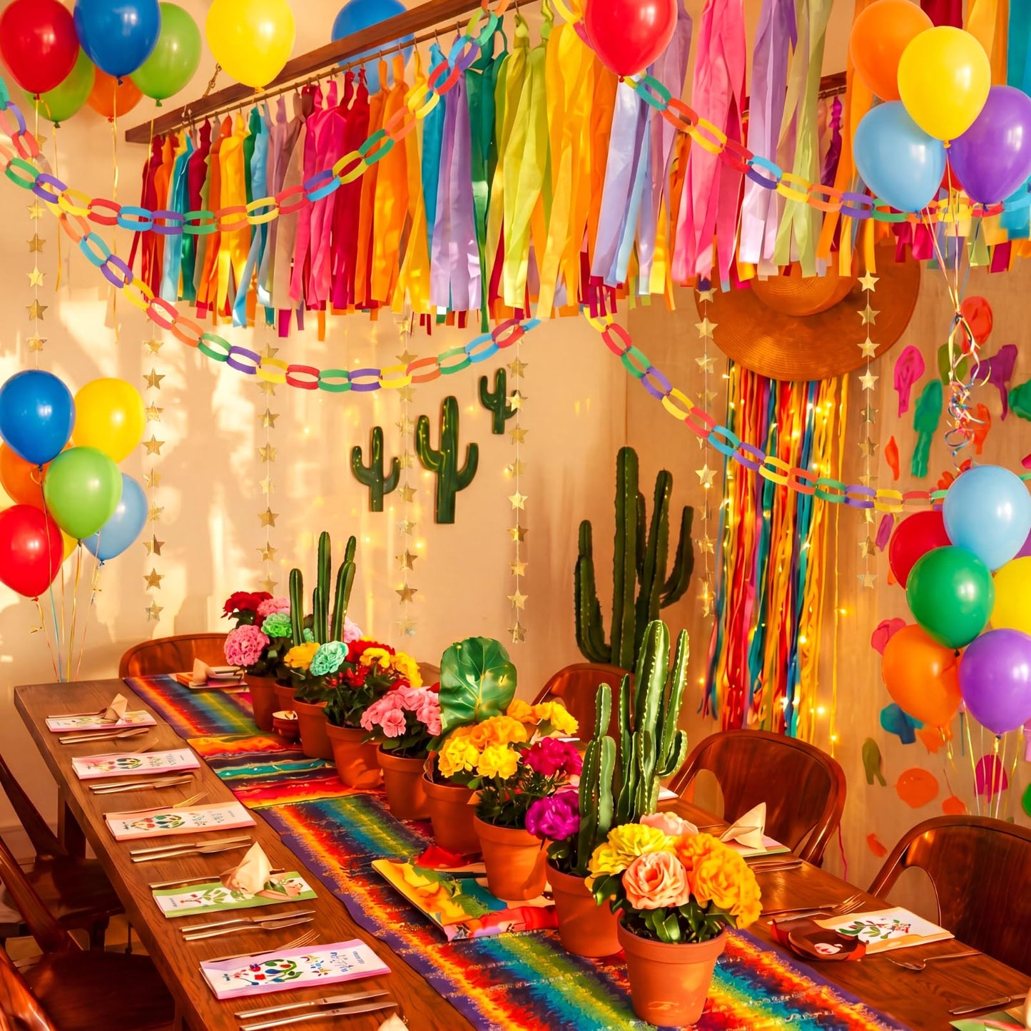 Teyva Daily Rainbow 665 Pcs Birthday Party Decor Kit 600 Sheets Paper Chain Garland 10 Rolls 330 ft Pastel Crepe Paper 50 Balloons 4 Star Stripe and Stapler Set DIY Hanging (0.98" X 8.66")