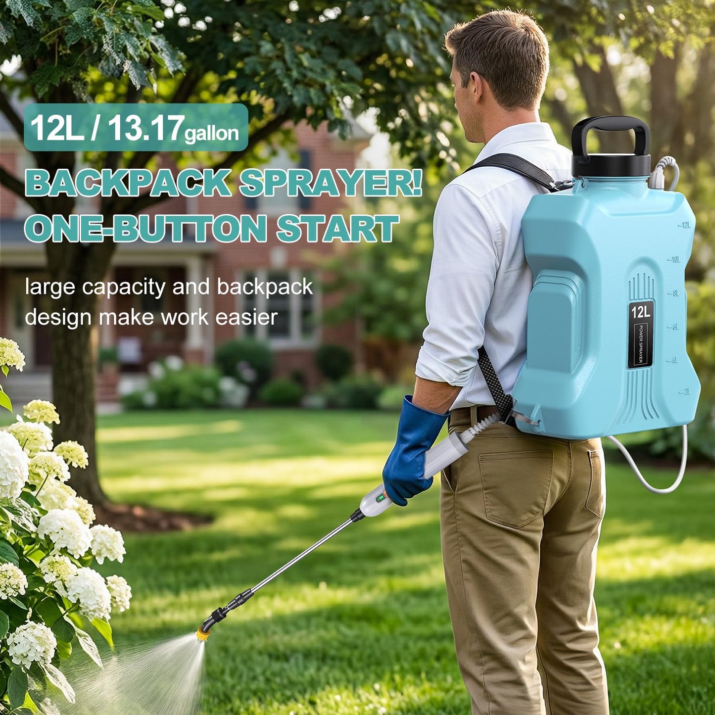 Backpack Sprayer,Sprayers in Lawn and Garden,Battery Powered Sprayer 3.5 Gallon,Telescopic Wand,5 Nozzles,Electric Sprayer with USB Rechargeable Handle,Portable Water Sprayer 12L
