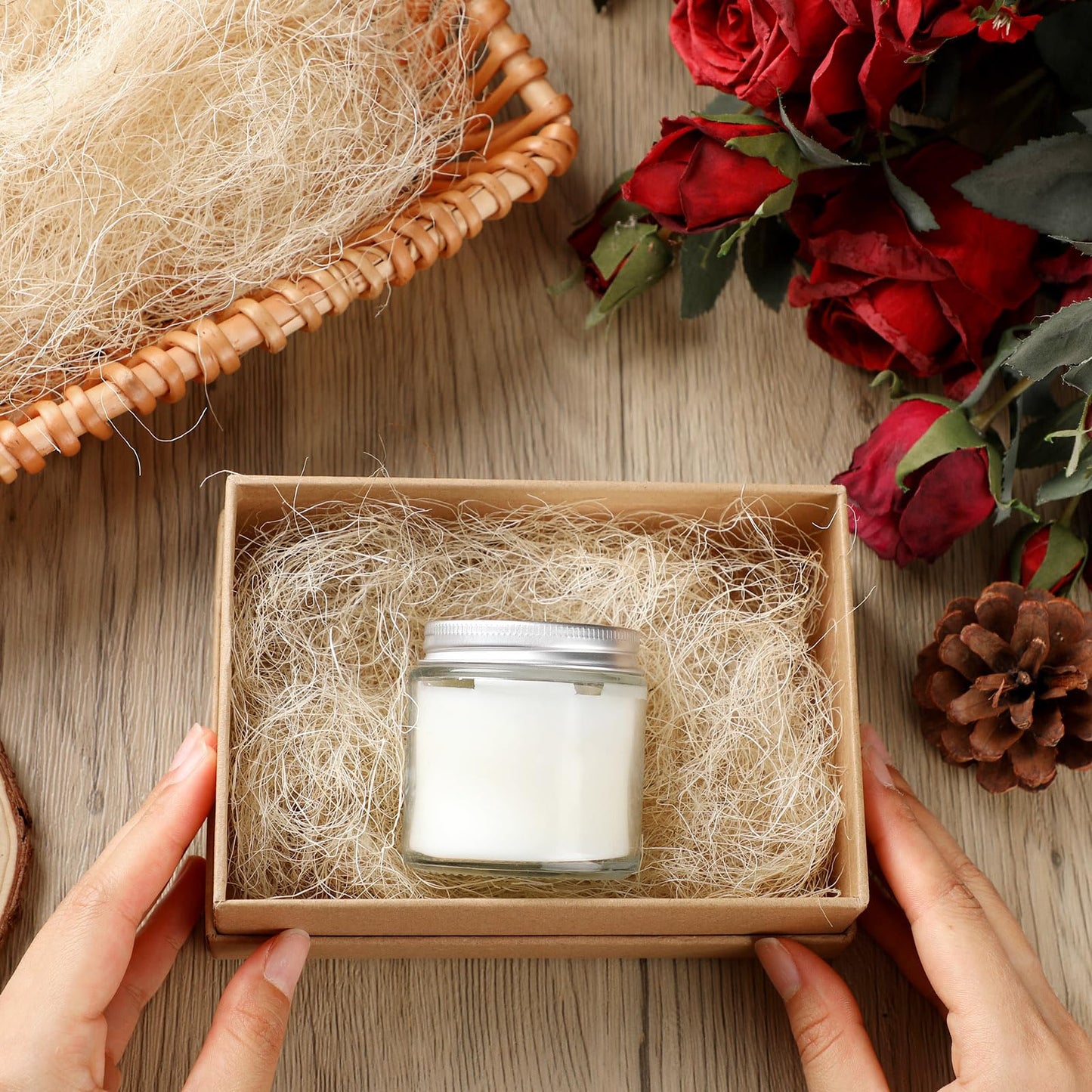 Vincreem 1.1 lb Natural Sisal Fiber for Crafts Box Filling, Decorative Basket Filler, Nest for Birds and Pets, Moss for Indoor Potted Plants, DIY Crafts Gift Box Vase Filling(Beige)