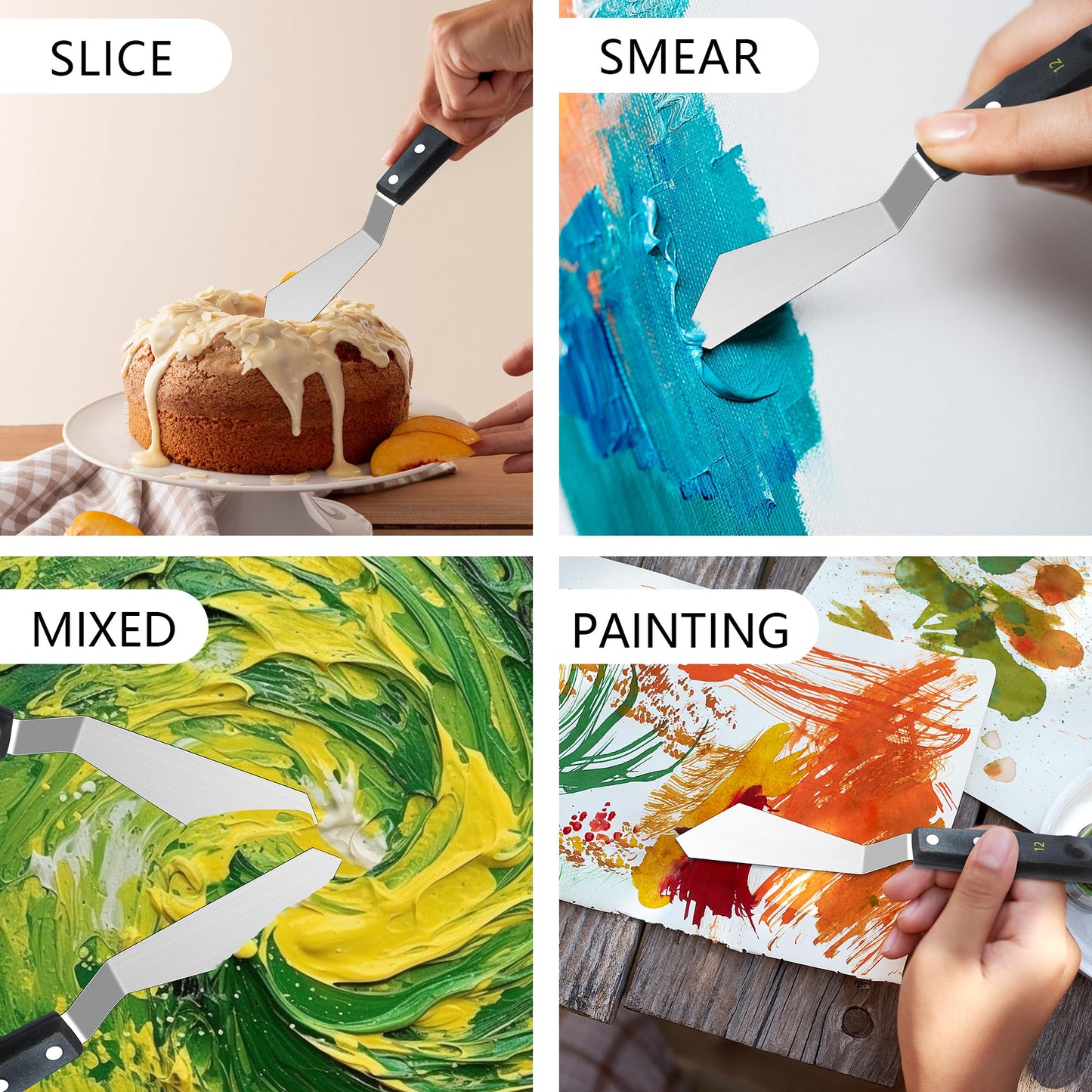 5PCS Paint Knife Large Palette Knives Set Stainless Steel Spatula Pallet Knife Color Mixing Art Supplies for Oil, Acrylic, Canvas, Watercolor Painting