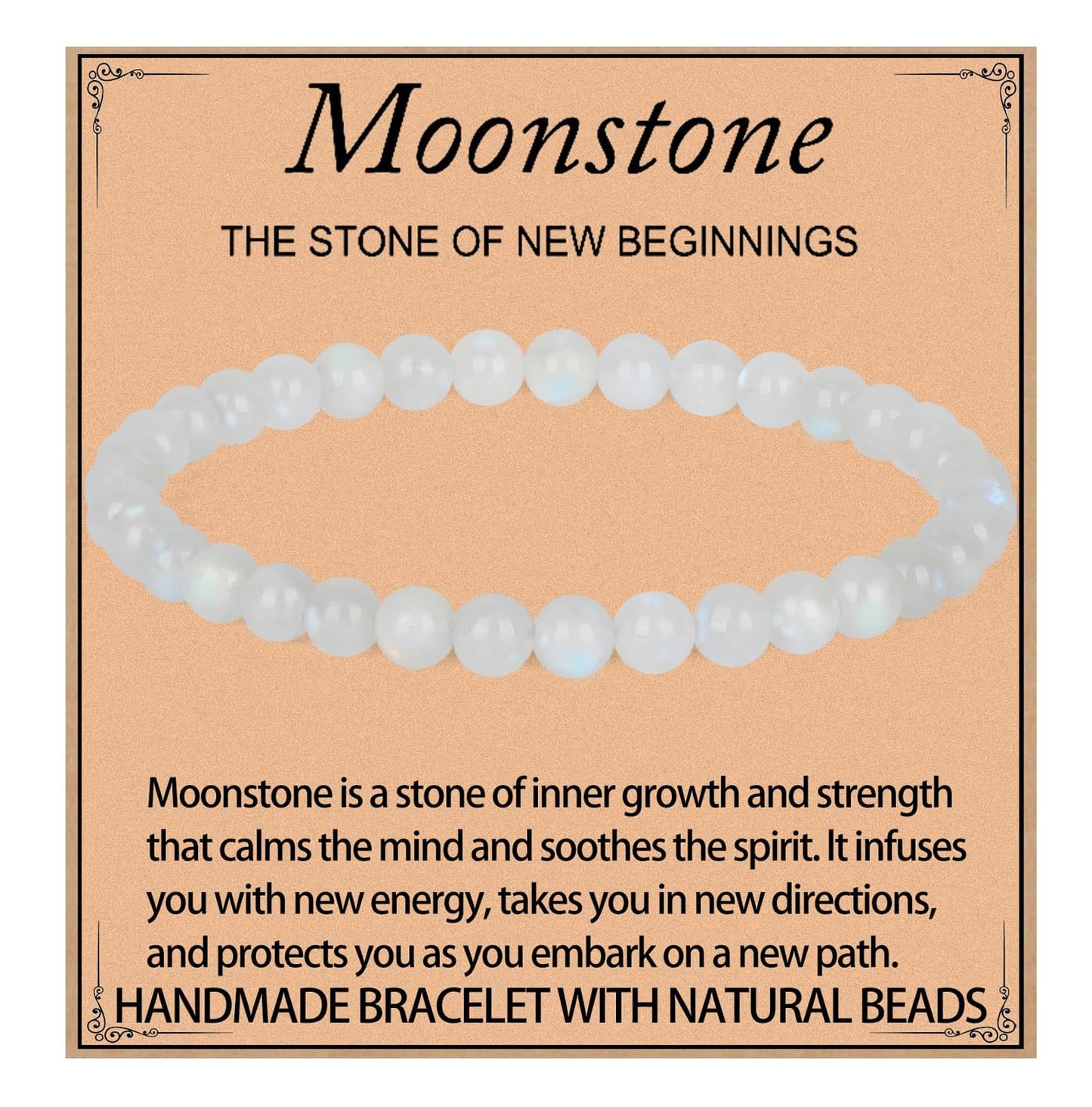 LPBeads Handmade Natural Gemstone Stretch Elastic 4mm Moonstone Bracelet Healing Crystal Round Stone Beads Jewelry Gifts for Women Men