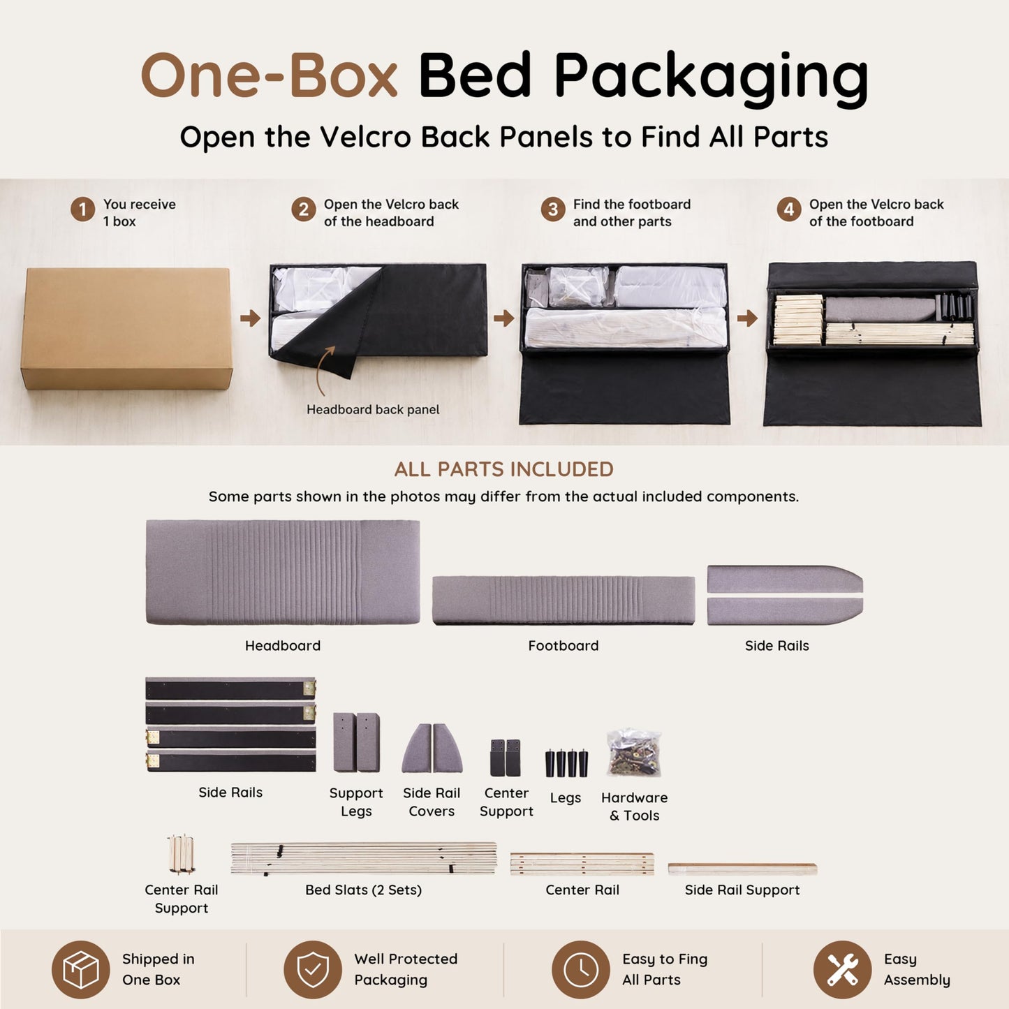 Livinia Stella Queen Size Platform Bed, Fabric Upholstered Queen Bed Frame with Height Adjustable Headboard Footboard, Strong Wood Slats, No Box Spring Needed, Gray (Queen)