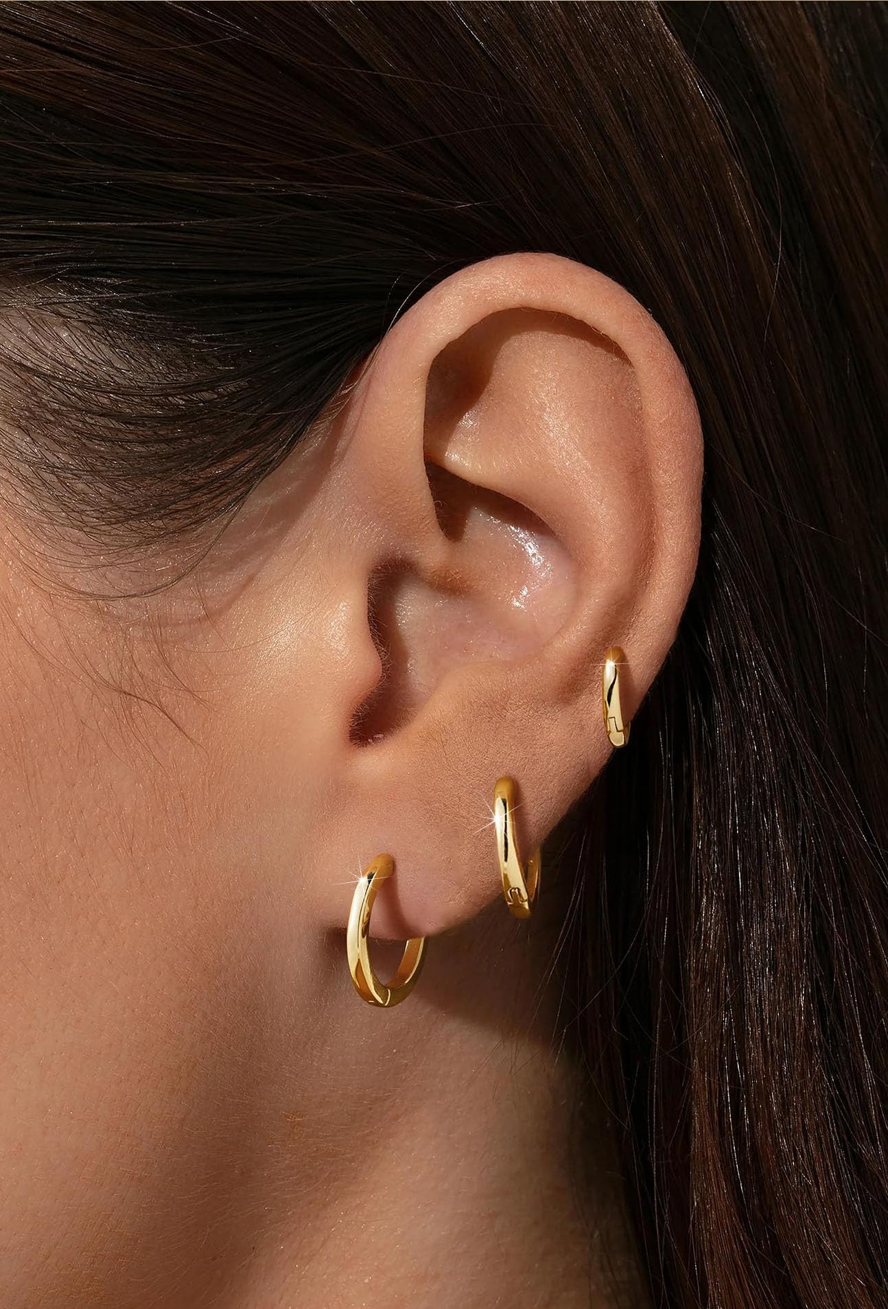 3Pairs Gold Hoop Earrings Set for Women Trendy Chunky Huggie Dainty Earring Jewelry for Women Teens (Gold - 3 Pairs Set)