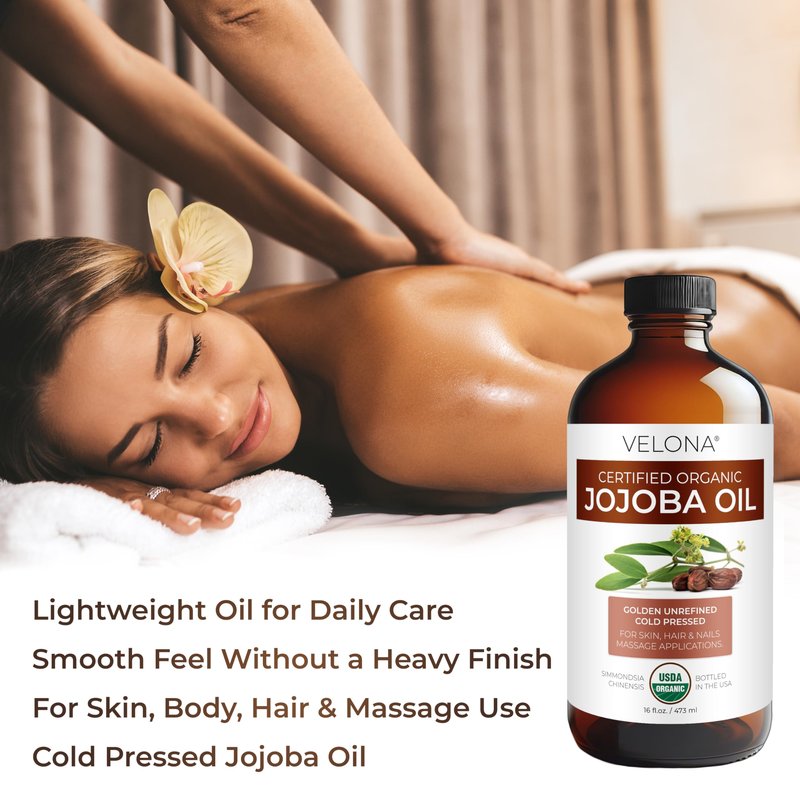 velona Jojoba Oil USDA Certified Organic - 16 Fl Oz in Glass Bottle | 100% Pure and Natural | Golden, Unrefined, Cold Pressed, Hexane Free | Moisturizing Face, Hair, Body, Skin Care