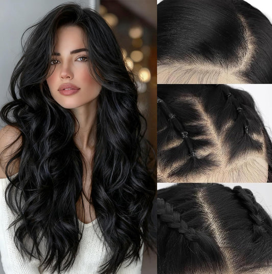 SUKRI Black Synthetic Lace Front Wig 13×4 HD Lace Wave Wig 26 Inch Long Wavy Wigs with Baby Hair Synthetic Lace Front Wig for Women Daily Party Use