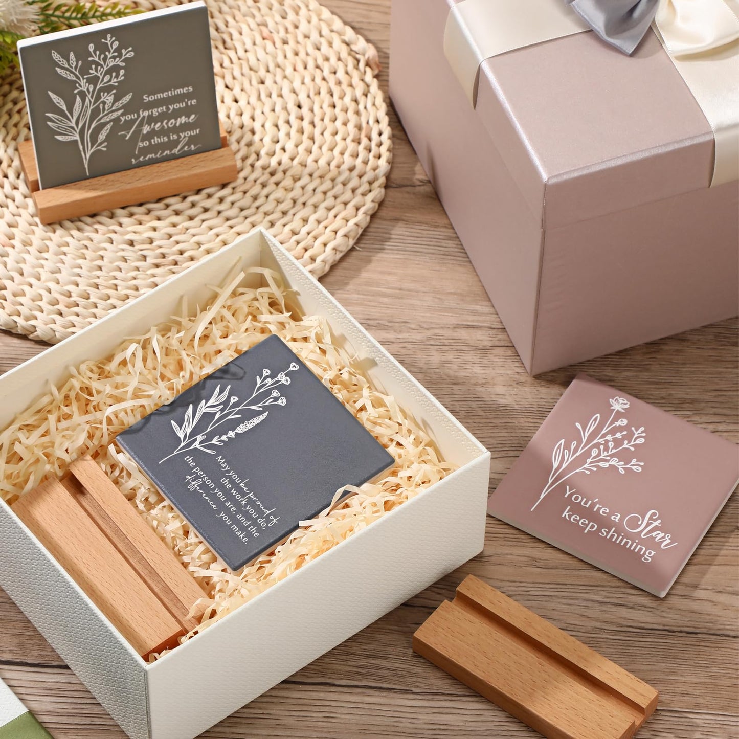 Roowest 10 Set Graduation Decorations Graduation Gifts Bulk Inspirational Desk Decor Motivational Quote Sign Table Plaques with Wooden Stand for Coworkers Teachers Thank You Favors Office Supplies