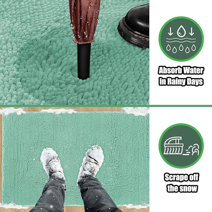 IM HOME Chenille Absorbent Outdoor Doormat 36" x 24", Washable Muddy Door Mats for Dog Non Slip Indoor Doormat Dog Mat for Muddy Paw Front Inside Doormats for Entryway Seafoam Green