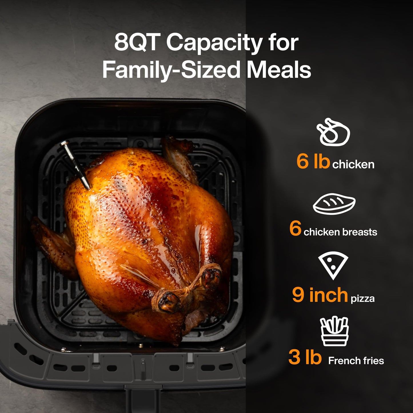 Typhur Sync 8QT AI Smart Air Fryer with Built-in Wireless Meat Thermometer, 9-in-1 XL Non Toxic Ceramic Airfryer, 450°F Max, Cooks 6lb Whole Chicken, Quiet & Dishwasher Safe, 120V