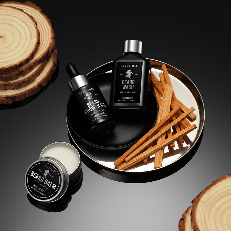 LOVERY Gifts for Him - Beard Grooming Kit - Includes Beard Oil, Beard Balm, Beard Wash, Comb, Brush & more– Mens Gifts for Him, Boyfriend, Husband, Dad - Sandalwood Beard Kit