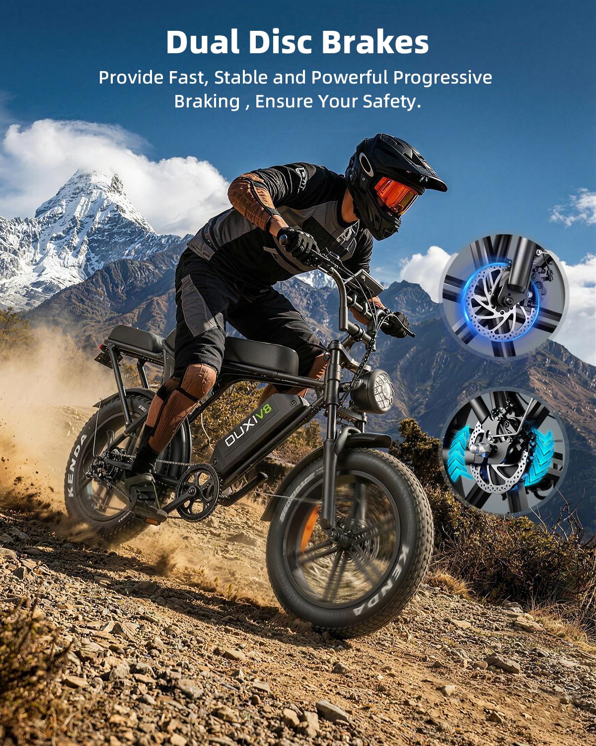 OUXI V8 Electric Bike for Adults, Ebike with15.6AH Removable Battery Max 60Miles, 20" Electric Dirt Bike Dual Disc Brakes, 7-Speed Gear, Electric Motorcycle for Commuting & Off-Road