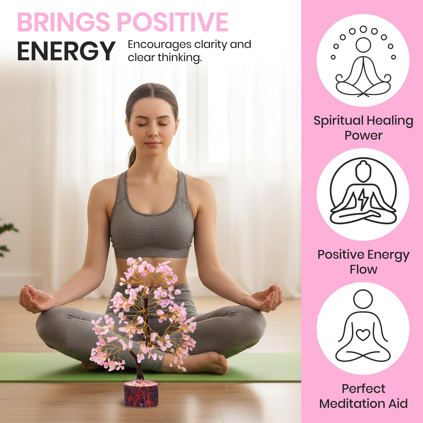 AstraVeda Rose Quartz Crystal Tree of Life - Chakra Feng Shui Tree with Positive Energy - Meditation Gift - 300 Beads
