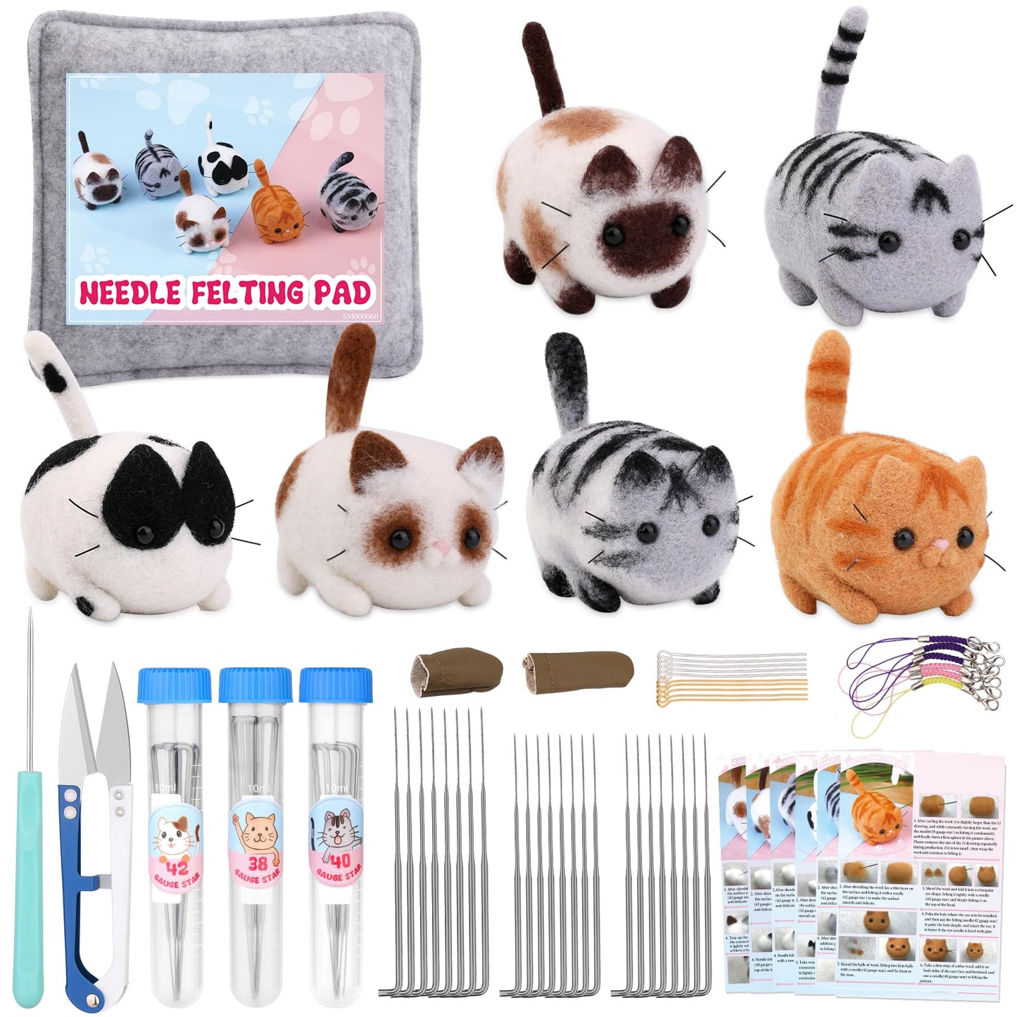 UOOU Felting Kit, Needle Felting Kits for Beginners Adult, Needle Felting Supplies with 24Pcs Felting Needles, Felting Pad, Wool Roving, DIY Needle Felting Cat Dolls