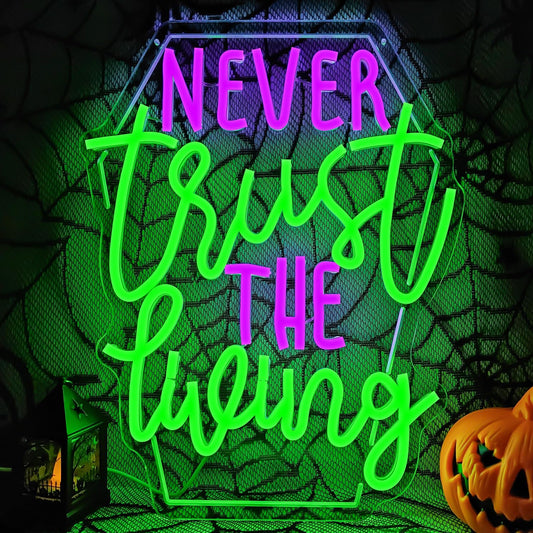 Ajoyferris Never Trust The Living Neon Sign Halloween Led Sign for Wall Decor Halloween Tombstone Neon Light for Party Chamber of Secrets Spooky House Bedroom Dimmable USB Led Light Sign