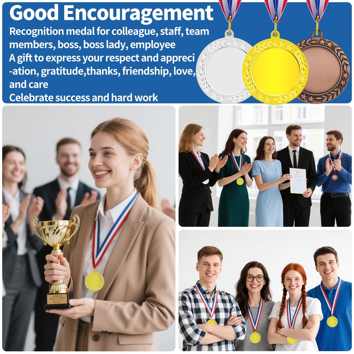 Waltool 15Pcs 1st 2nd 3rd Blank Award Medals with Neck Ribbons, Gold Silver Bronze Winner Participation Trophy Metal Prize Gift Your Own Medals Kit for Competitions Sports Meetings Party
