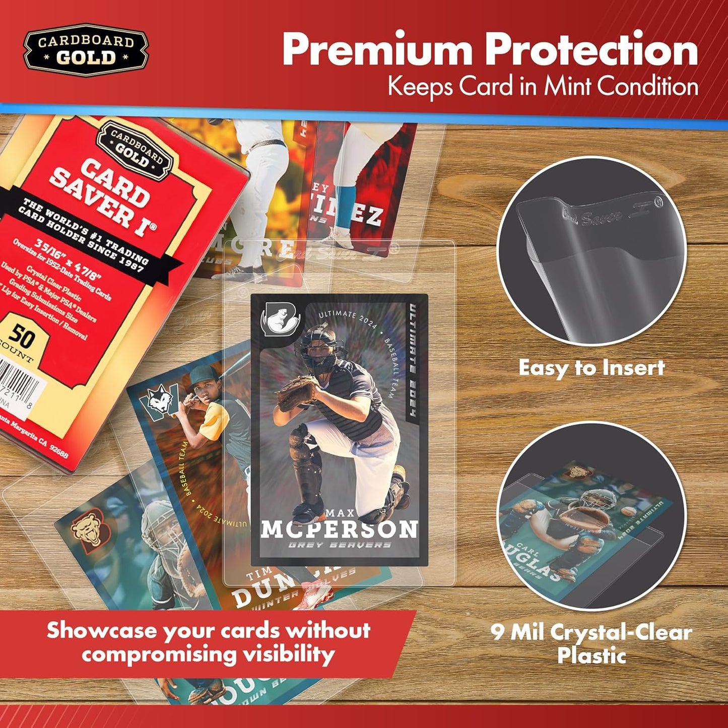 Cardboard Gold Card Saver 1-100 Count - Semi Rigid Card Holder, Trading Card Protectors - PSA-Approved Cardsaver for Baseball, Trading, Sports Cards - Card Sleeves, Binder, & Storage Box Compatible
