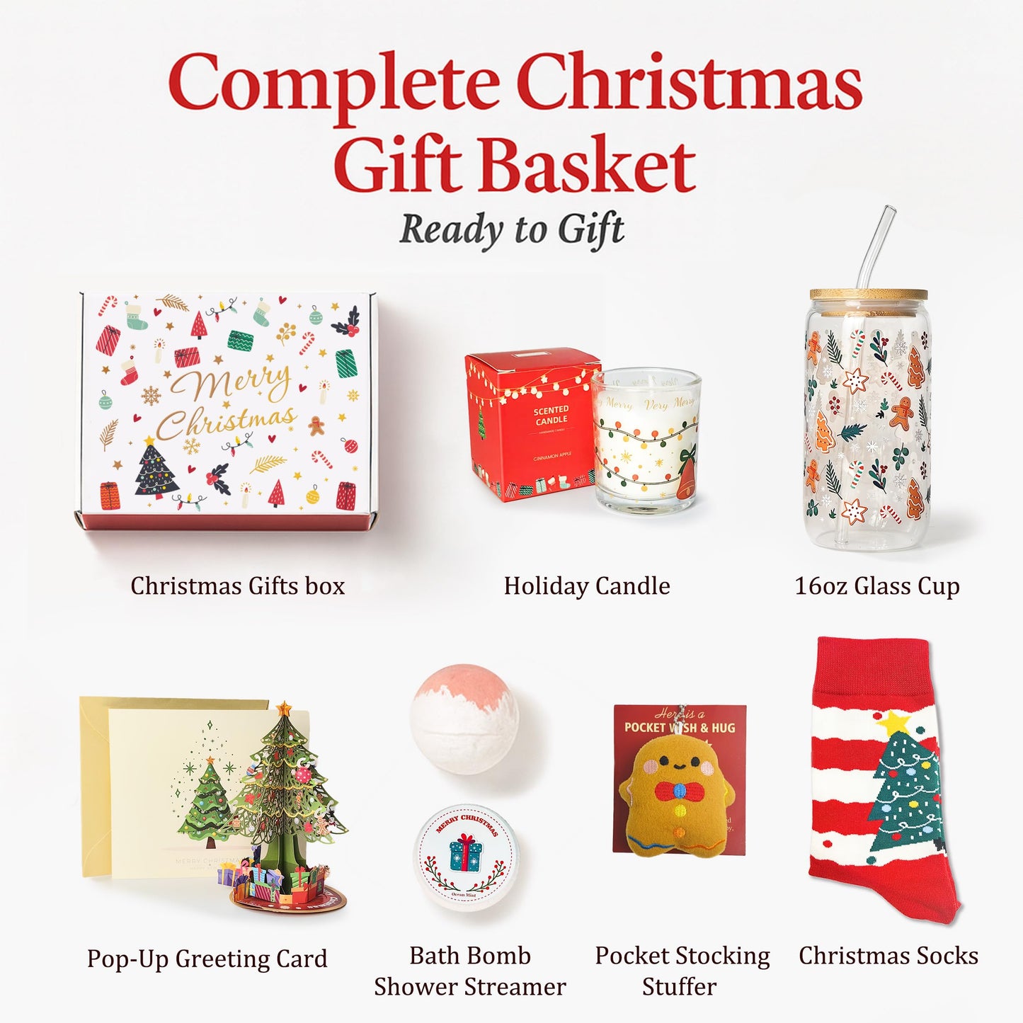 Christmas Gift for Women 2026, Unique Christmas Basket for Coworker Teacher Employee Sister Best Friend Mom Wife, Xmas Holiday Gifts for Women Secret Santa Gift Box Set with Holiday Glass Cup