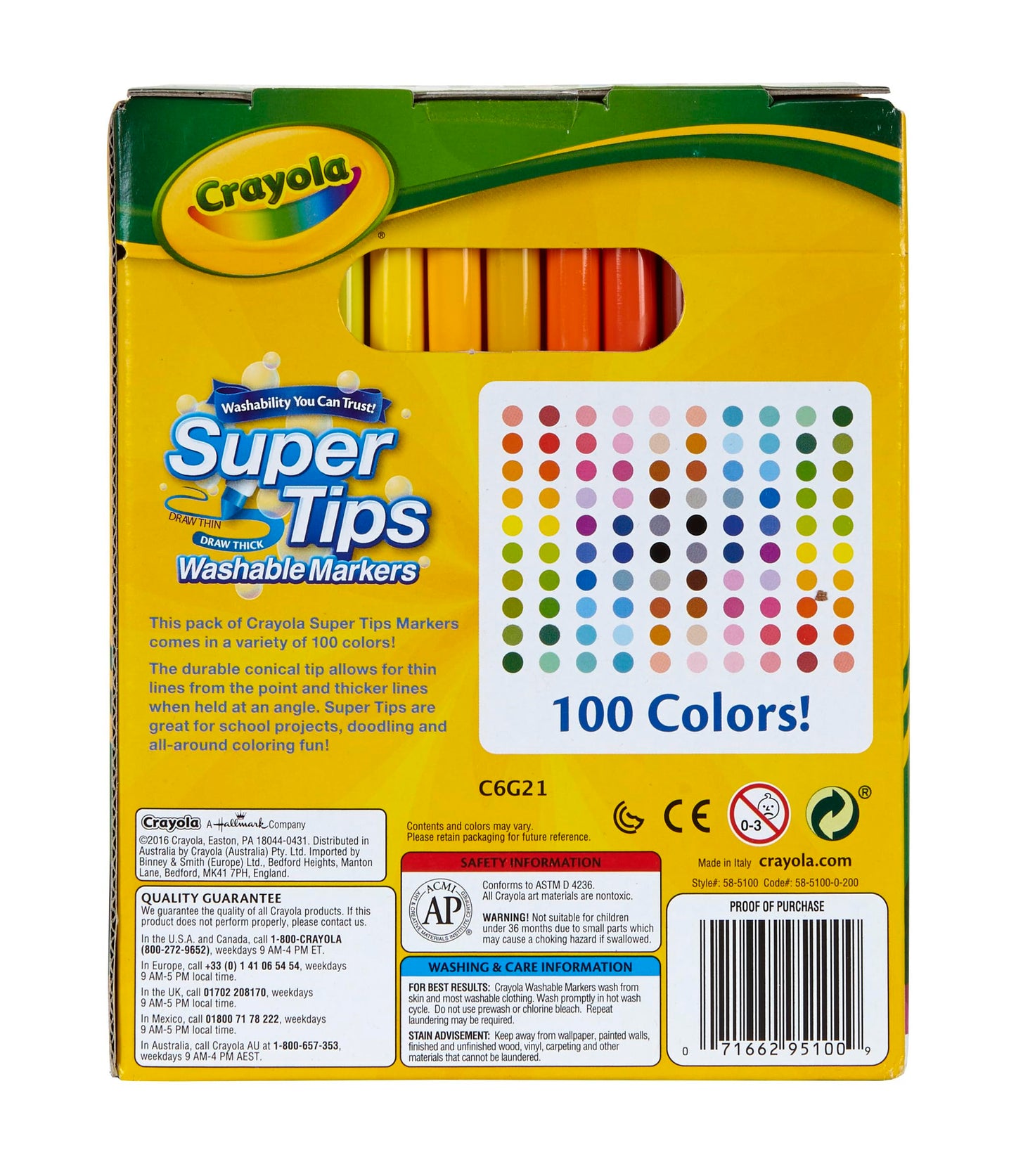 Crayola Super Tips Marker Set (100ct), Fine Point Washable Markers, Teacher Must Haves, Back to School Supplies for Kids & Adults, Art Supplies, Ages 3+