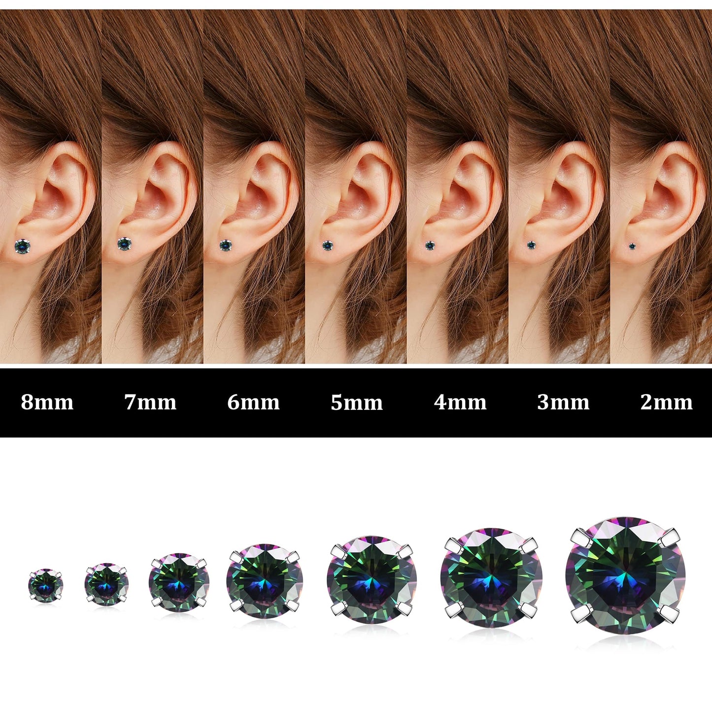 Fansilver 20G Hypoallergenic Flat Back Earrings for Women Men Silver 14K Gold Stainless Steel Stud Earrings Brithstone Cubic Zirconia Studs Surgical Steel Cartilage for Sensitive Ears