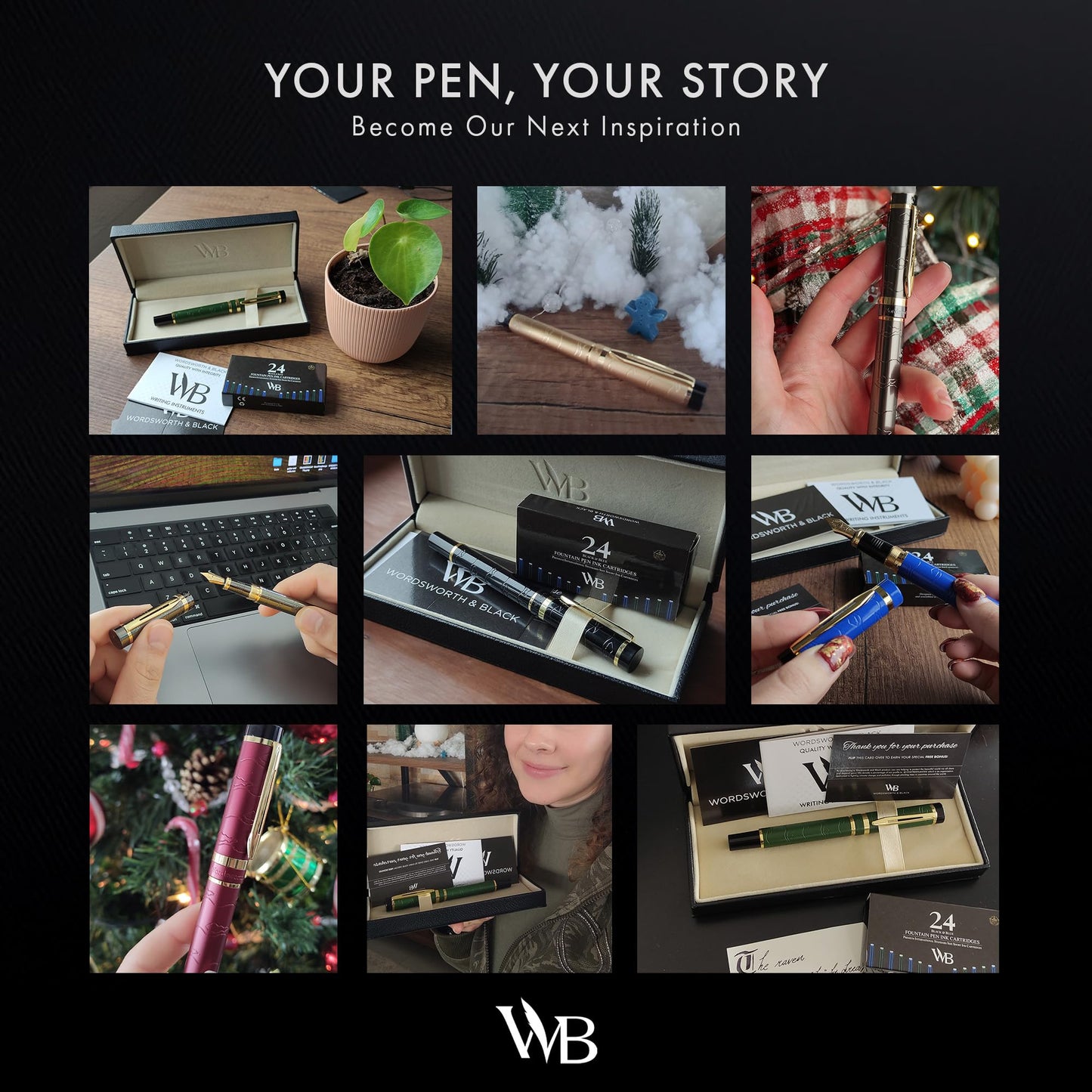 Wordsworth & Black Primori Fountain Pen Set [Black Gold]; Extra Fine Nib, Gift Case, 24 Ink Cartridges, Refill Converter, Manual; Journaling, Calligraphy, Smooth Writing Pens; Left and Right Handed