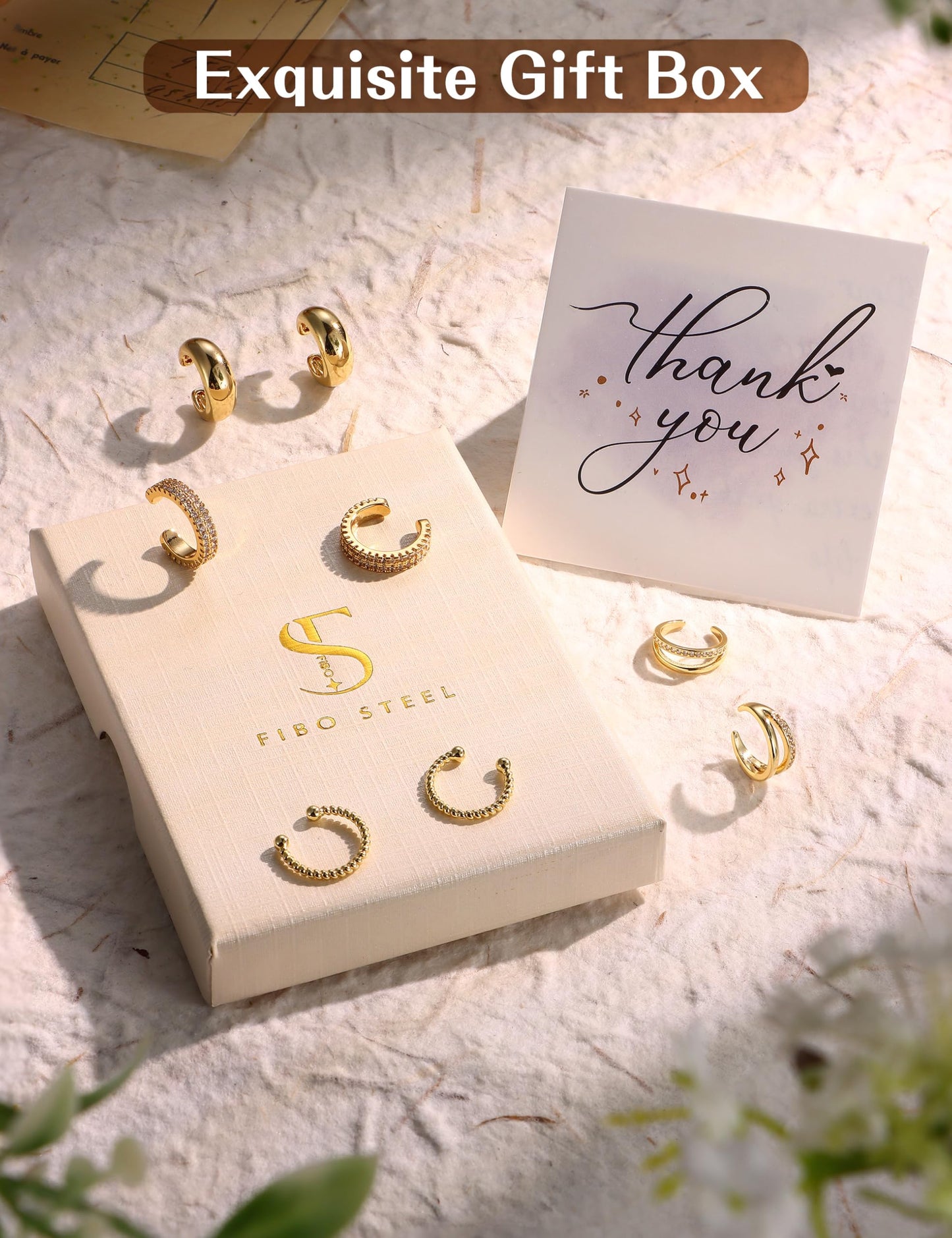 4 Pairs Ear Cuffs Non Piercing - 14K Gold Plated Ear Cuffs Earrings for Women Trendy Ear Cuff for Non Pierced Ears Clip On Carrtilage Earring Lightweight Adjustable Fake Earrings Set Chunky