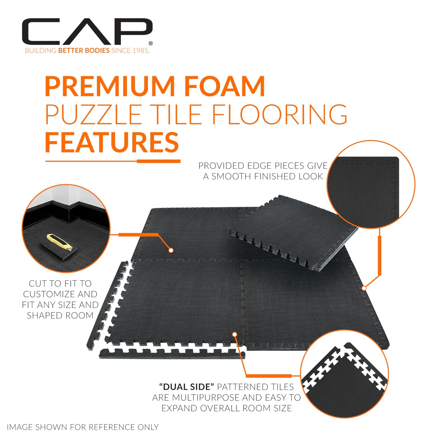 CAP Barbell 3/4-Inch Interlocking EVA Foam Exercise Puzzle Mats - 3 Pack | 24" x 24" x 3/4" | T Pattern - Black