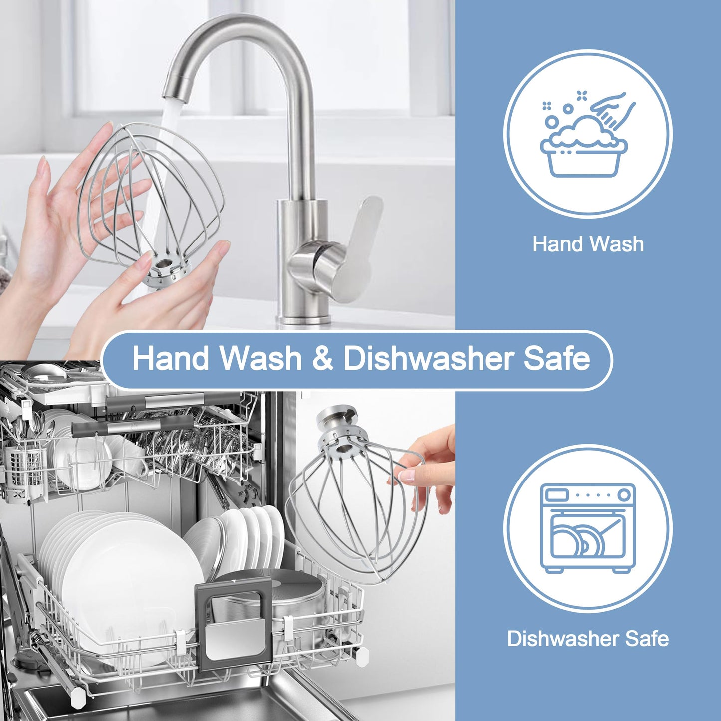Stainless steel Wire Whip Attachment for KitchenAid Tilt-Head Stand Mixer Accessory K45SS Replacement, Egg Cream Stirrer, Cakes Mayonnaise Whisk, Whipping Egg White, Dishwasher Safe