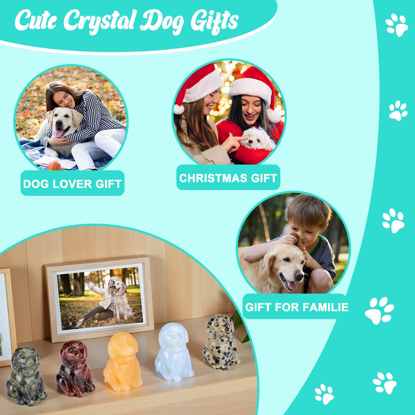 CrystalTears Green Aventurine Crystal Dog Ornament, Cute Dogs Gifts for Women Dog Lovers Men Christmas, 1.5” Lucky Healing Gemstone Labrador Dogs Puppy Figurine Statue for Home Office Desk Decor
