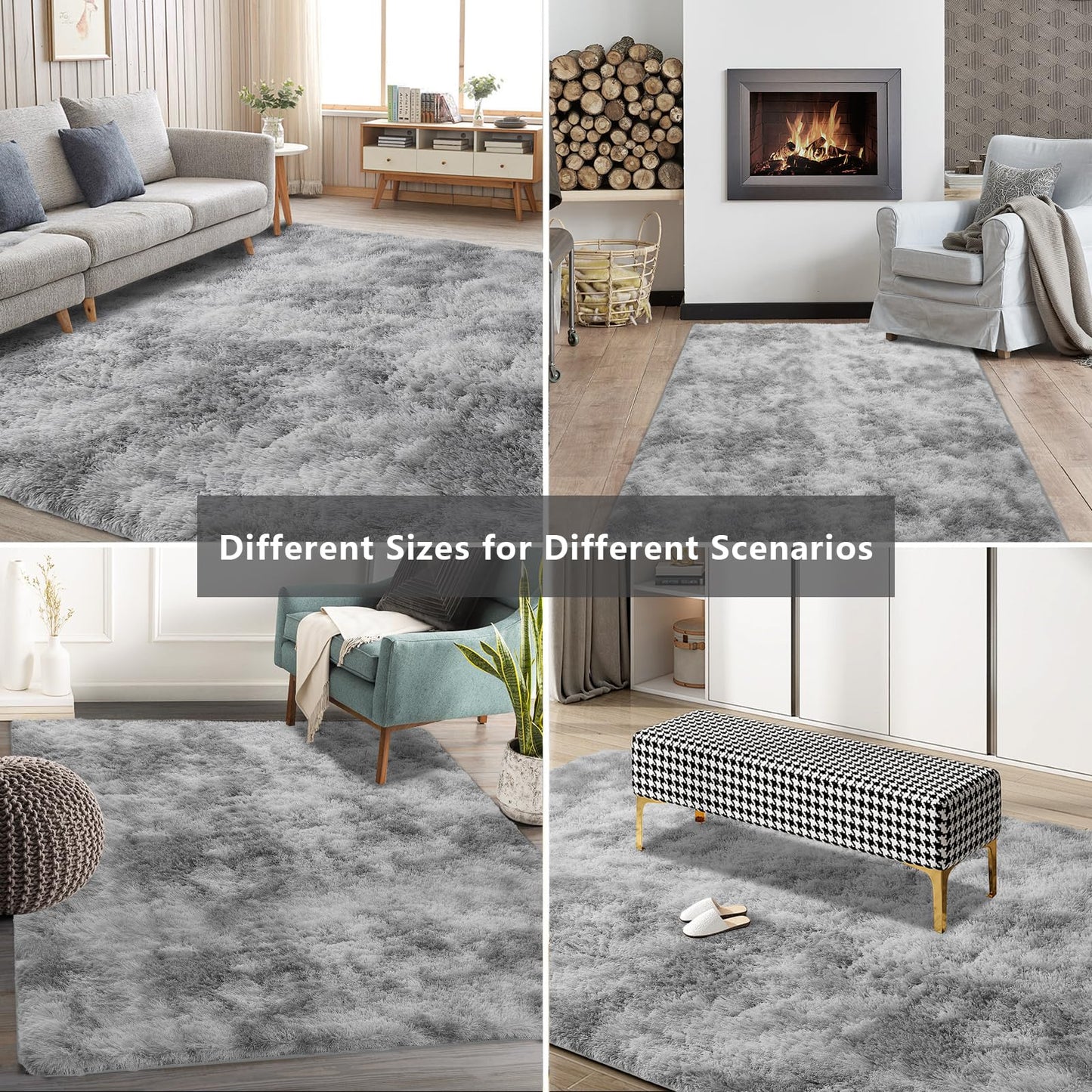 Shag Area Rugs for Bedroom Living Room,5X8 Ultra Soft Fluffy Area Rugs for Dorm, Indoor Carpet Nursery Rugs for Kids Room Home Decor,Tie-Dye Grey