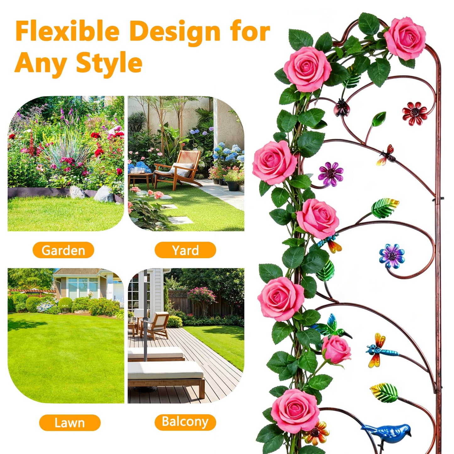 2 Pack Garden Trellis for Climbing Plants, Metal Decorative Vegetables Flowers Vines Fence Trellis for Outdoor Patio 60'' H x 11'' W