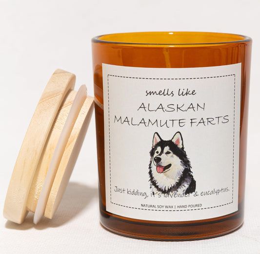 Alaskan Malamute Gifts & Decor, Dog Mom Gift for Women, Smells Like Alaskan Malamute Farts Candle - Lavender & Eucalyptus, Crafted by Natural Soy Wax & Natural Essential Oils